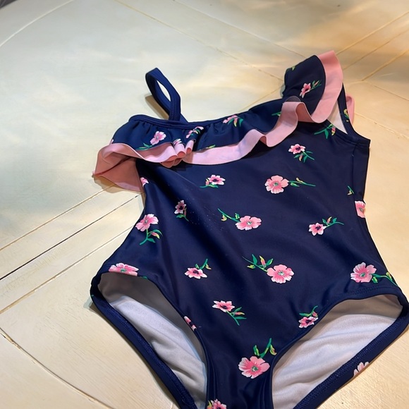 Navy Blue Floral Kids Swimsuit Kami size 5 perfect condition - Picture 3 of 4